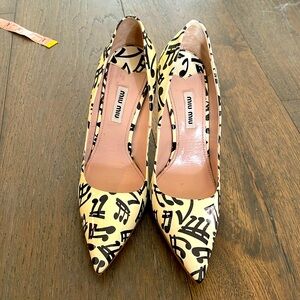 Miu miu music note stiletto high heels sheet music 36.5 black white